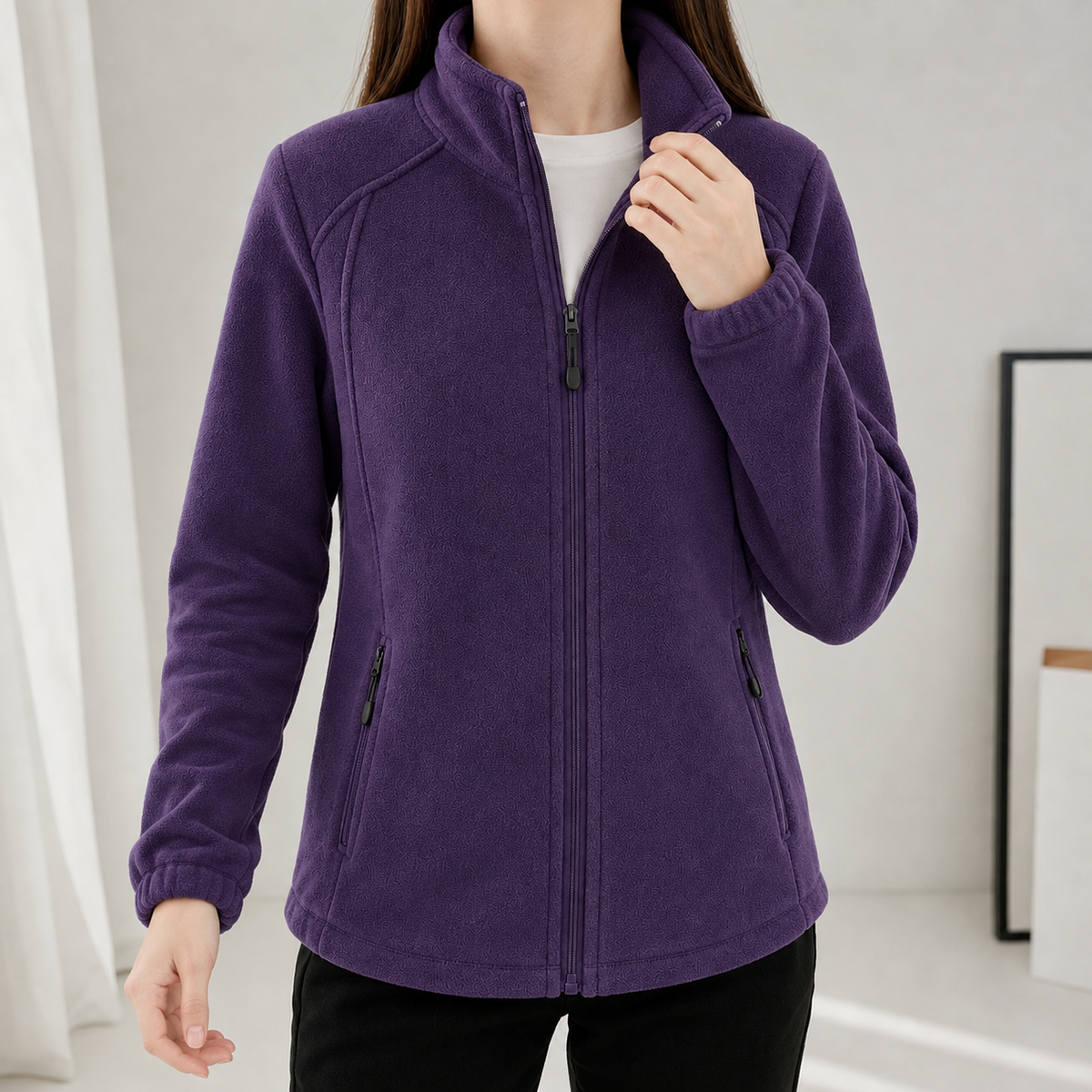 Noelle Stand Collar Fleece Jacket - Dark Purple