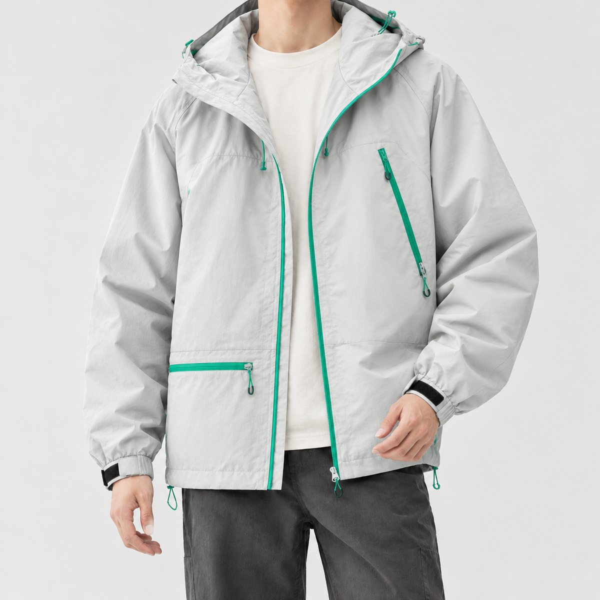 Tobias Contrast Zip Jacket - Light Gray Green