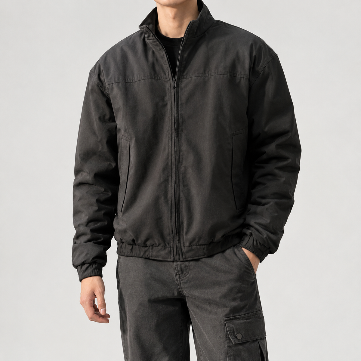 Alfonso Stand Collar Jacket - Black