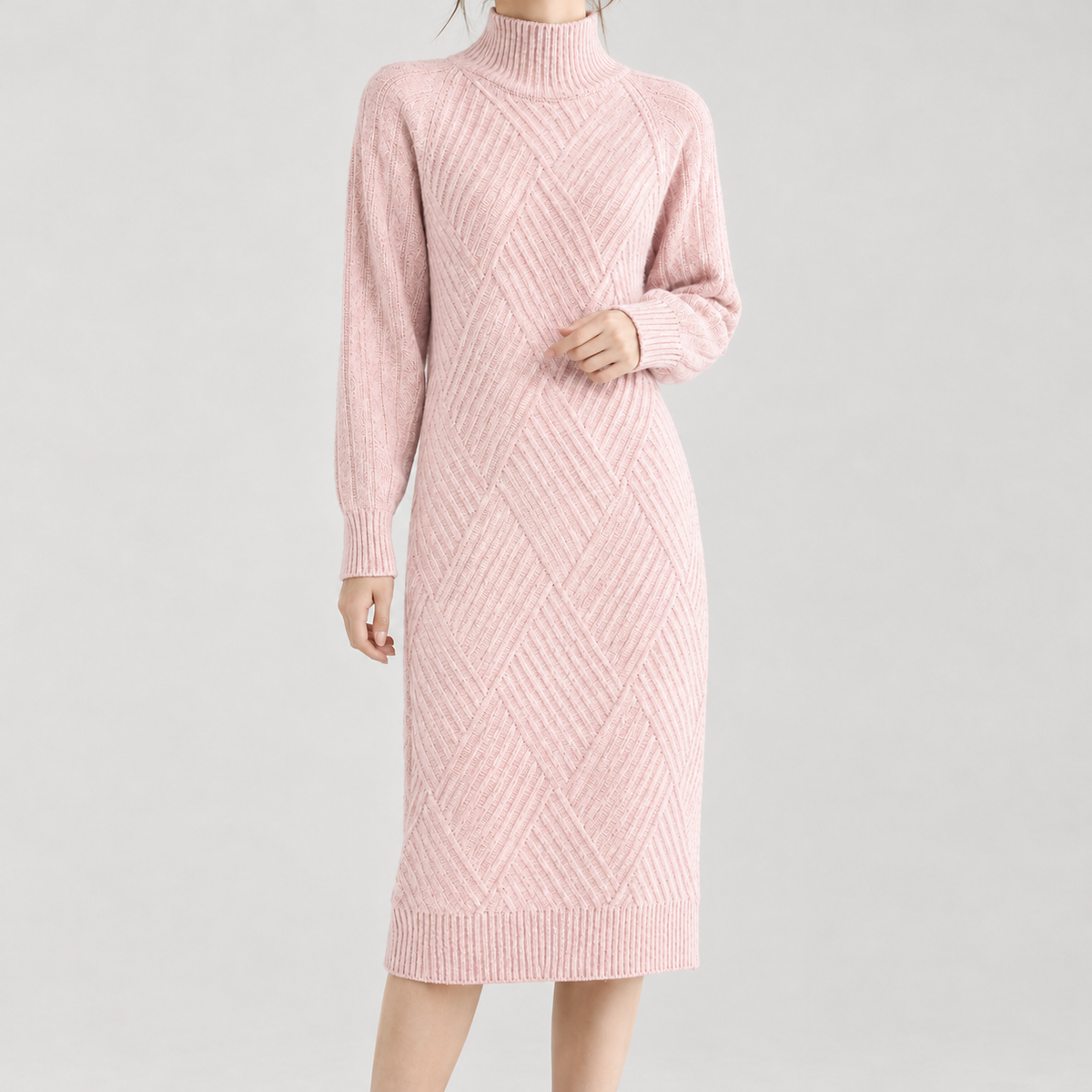 Merethe Knit Turtleneck Dress - Pink