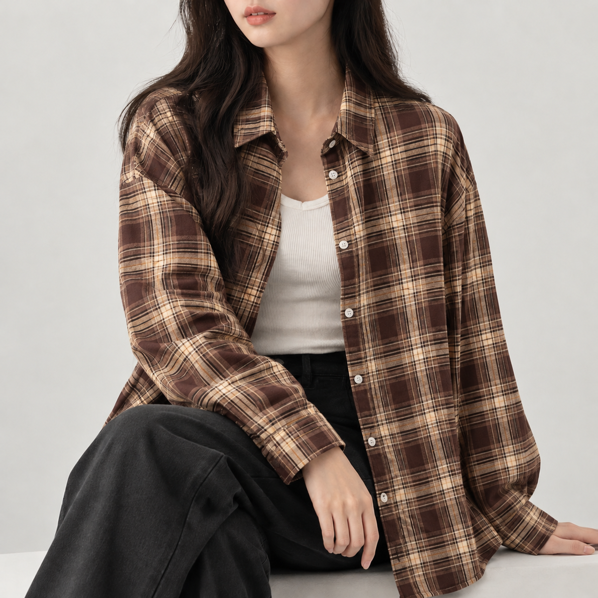 Carlijn Relaxed Plaid Shirt - Brown