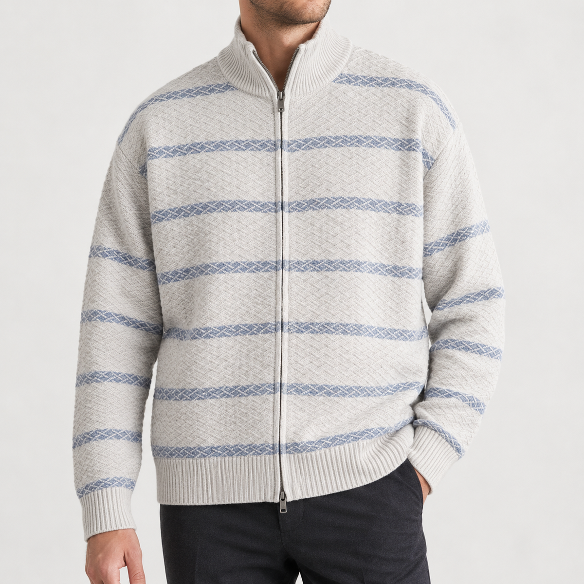 Dietmar Jacquard Knit Jacket - White Gray