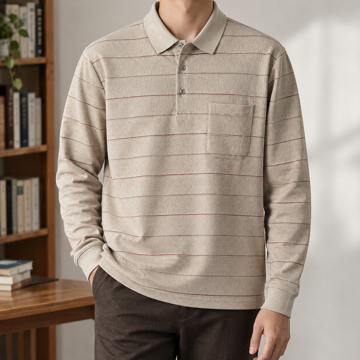 Lukas Striped Polo Shirt - Khaki