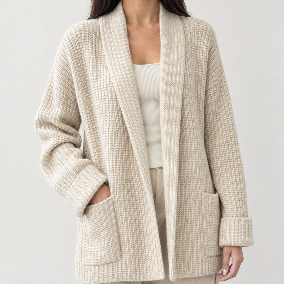 Annicka Chunky Knit Cardigan - Beige
