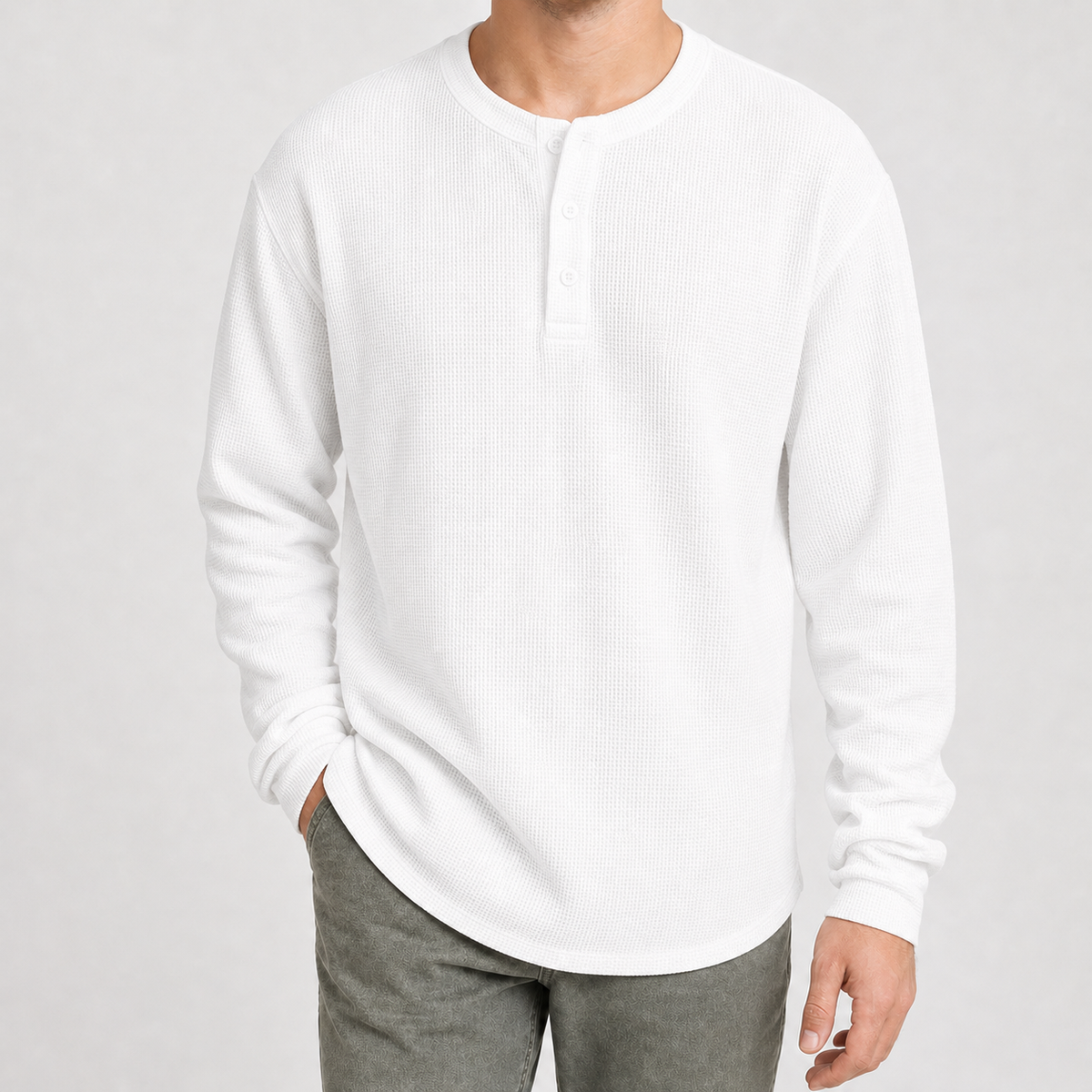 Gaston Waffle Henley Top - White