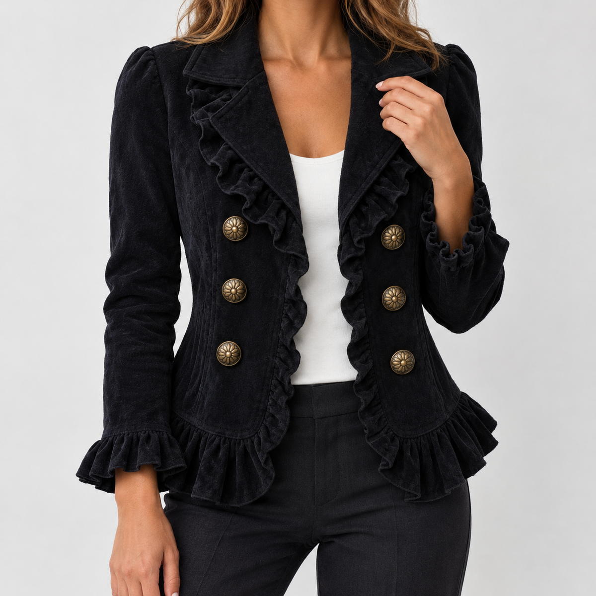 Alicia Ruffle Trim Jacket - Black