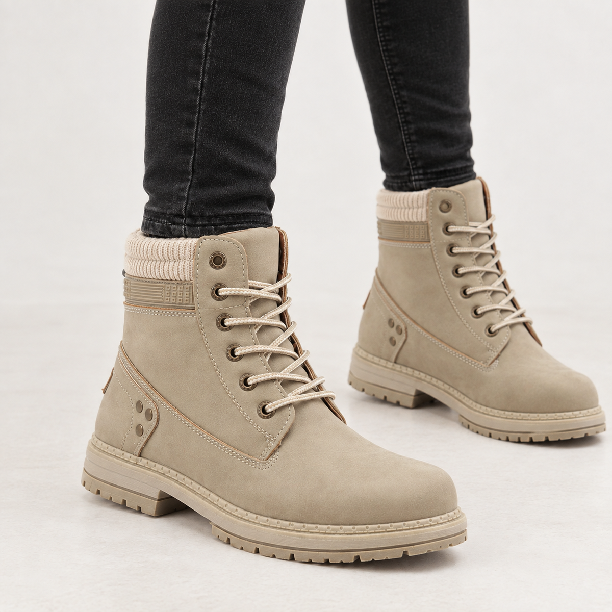 Sorrento Lace Up Boots - Beige
