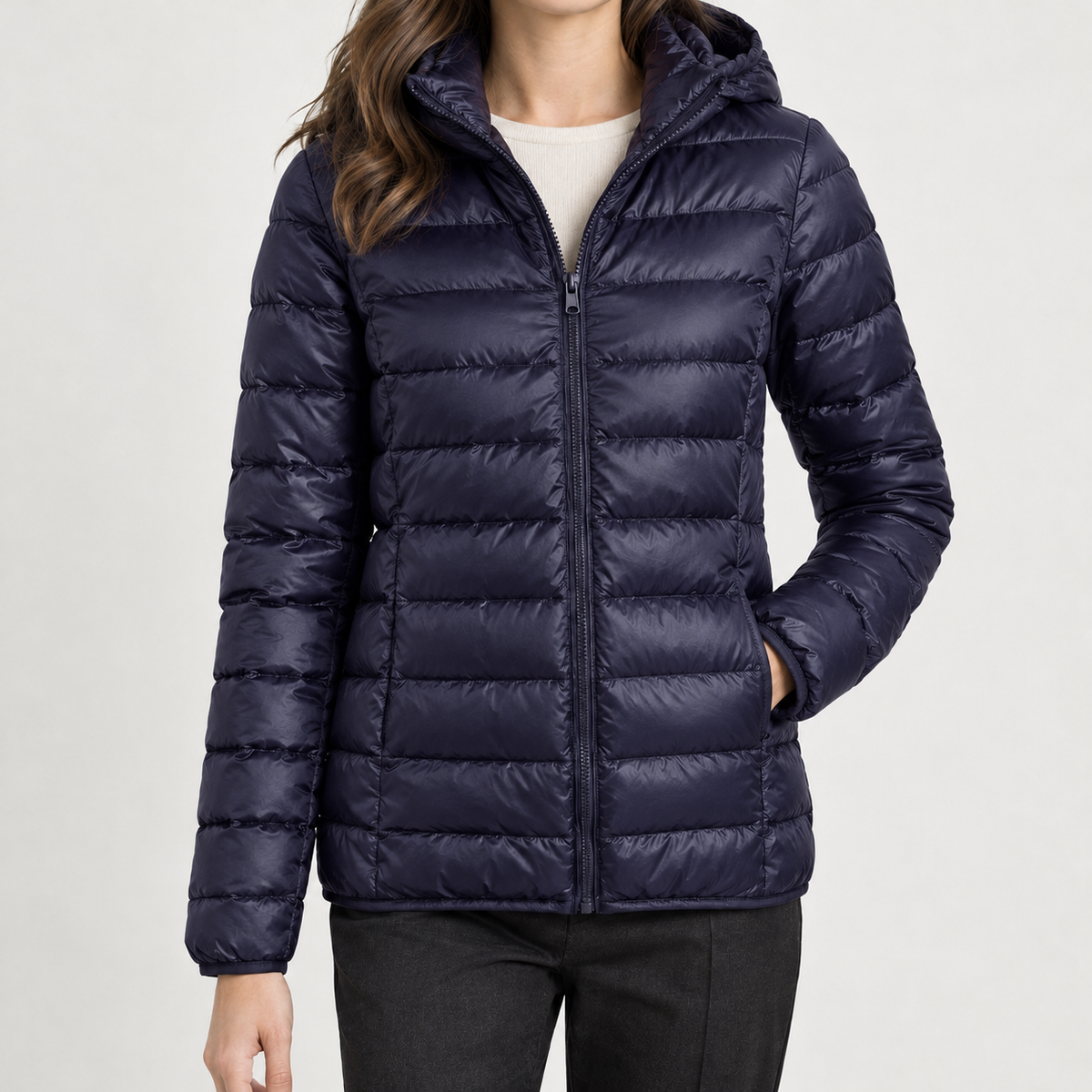 Louisa Hooded Puffer Jacket - Navy Blue