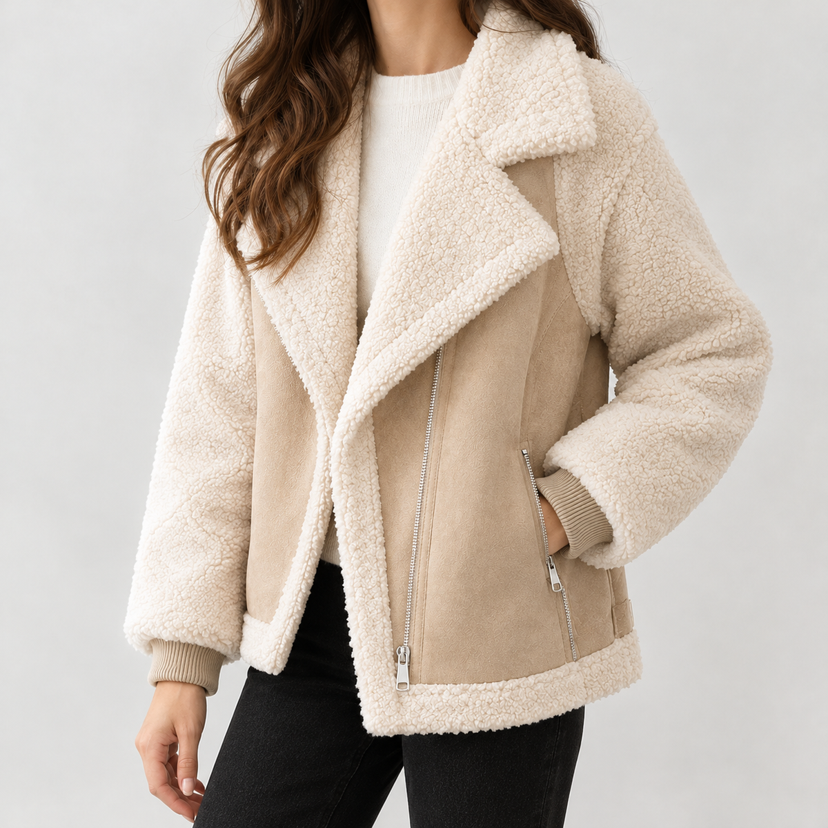 Morgane Suede Biker Jacket - Apricot