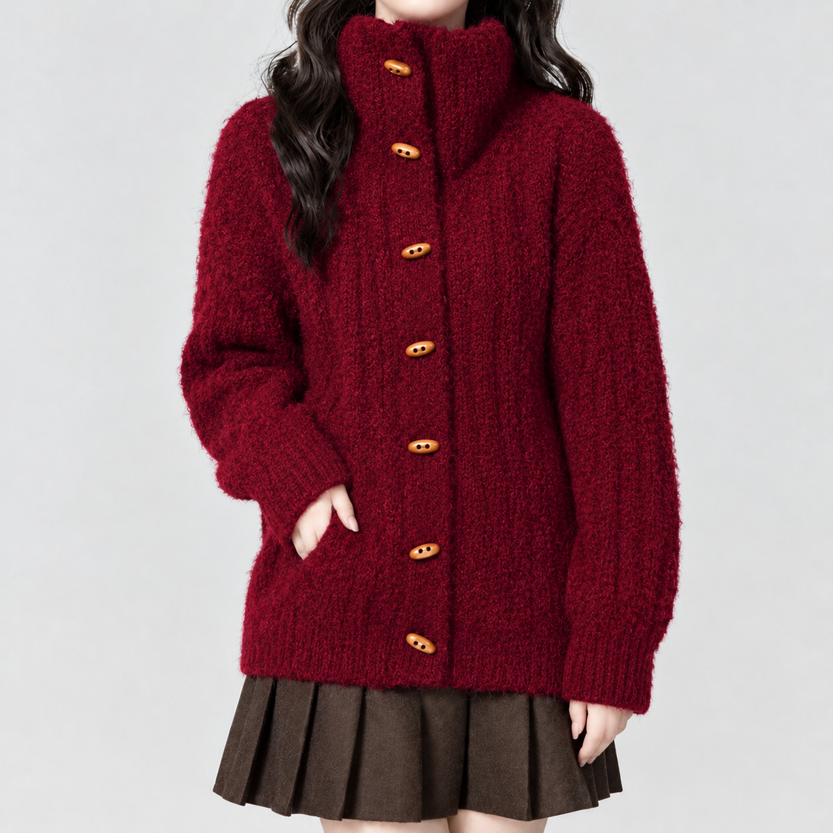 Stefanie Toggle Knit Cardigan - Red