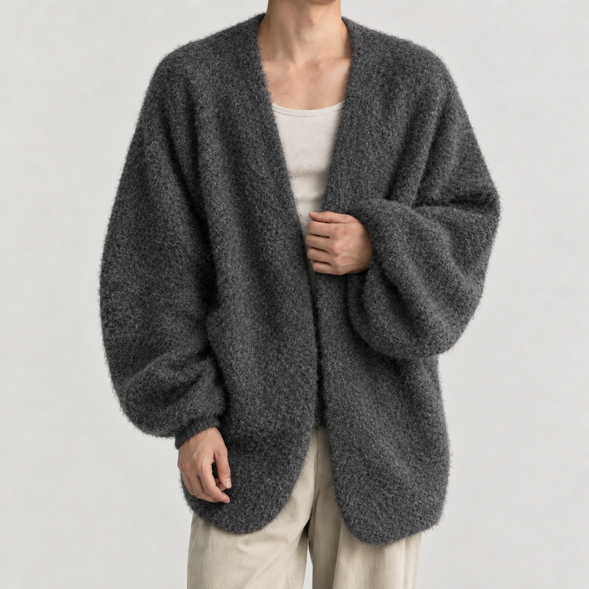 Nathaniel Wool Blend Cardigan - Black Gray