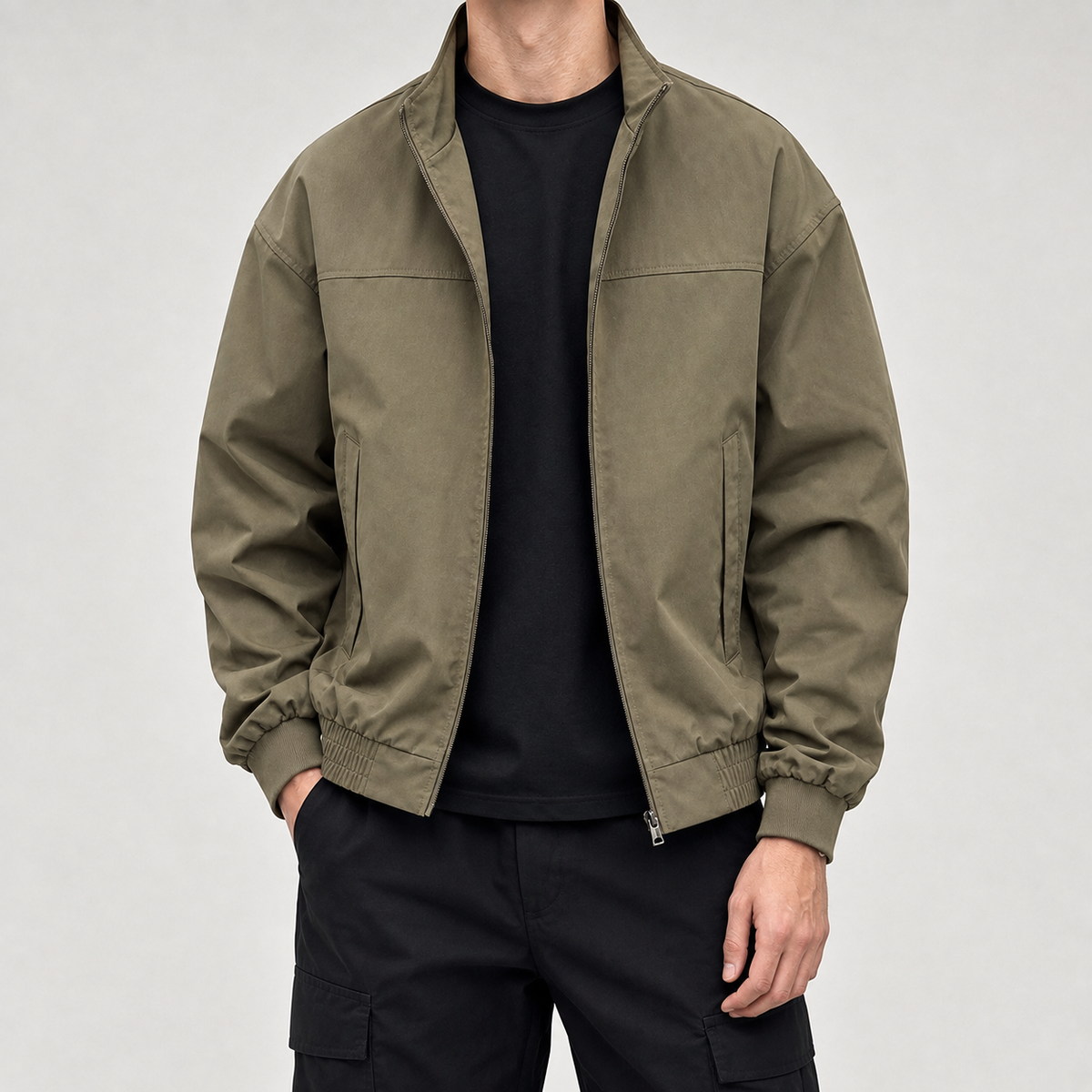 Hadrian Stand Collar Jacket - Khaki Green