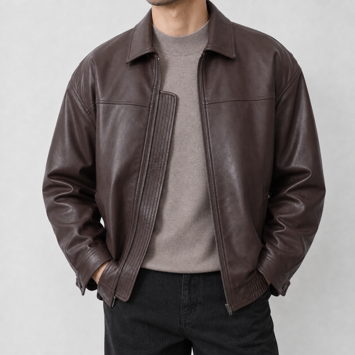 Evald Leather Look Jacket - Brown
