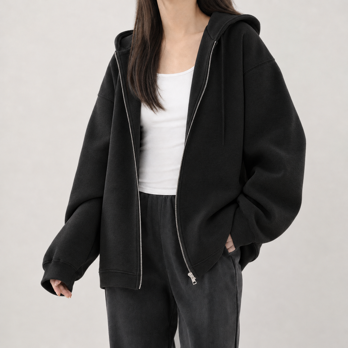 Alma Oversized Zip Hoodie - Pure Black