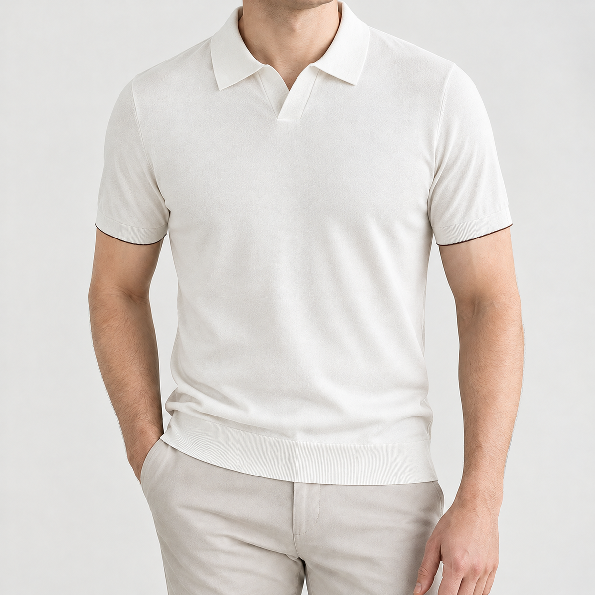 Edmond Open Collar Polo - White