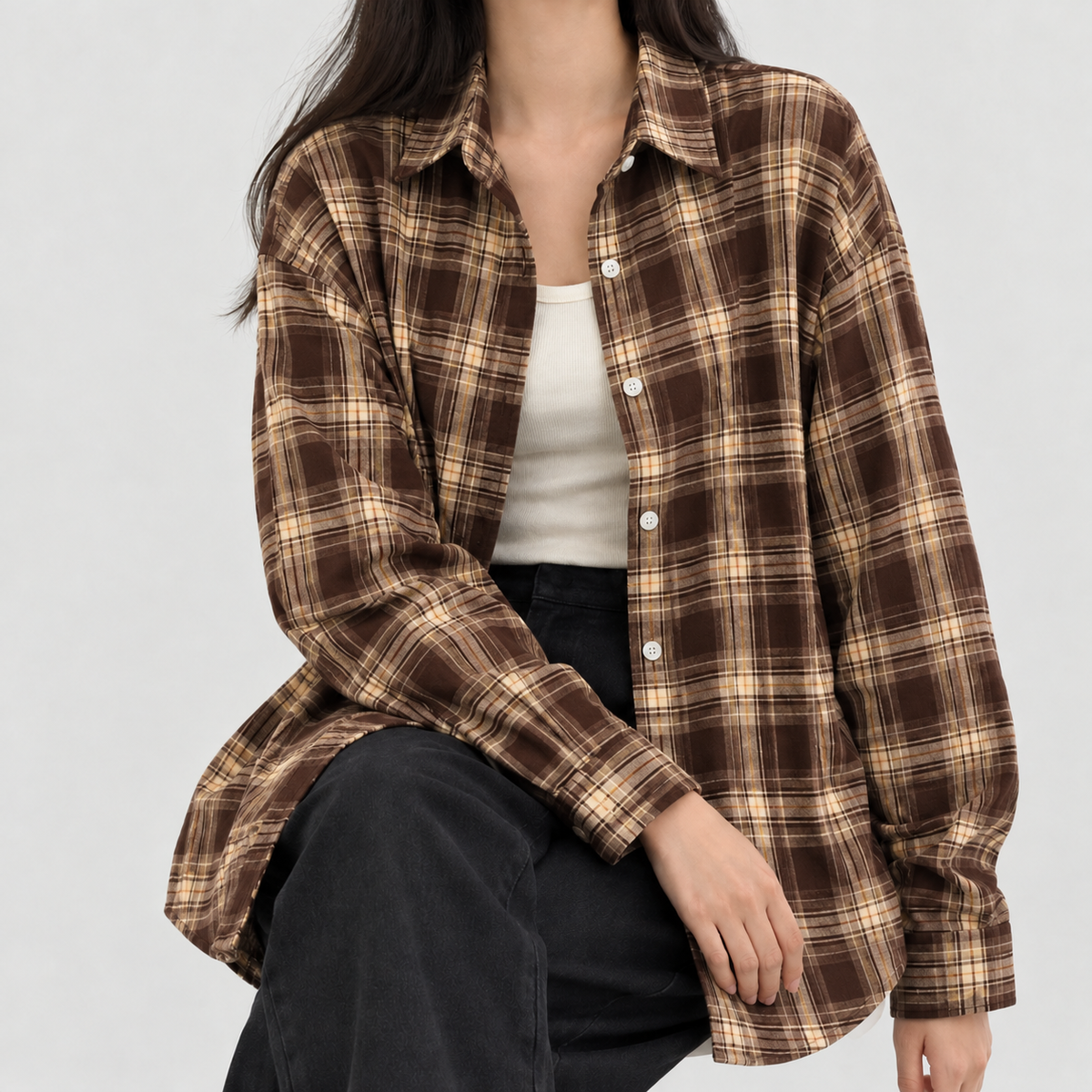 Carlijn Relaxed Plaid Shirt - Brown