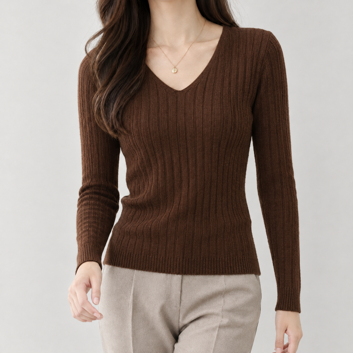 Aline V Neck Sweater - Caramel Brown