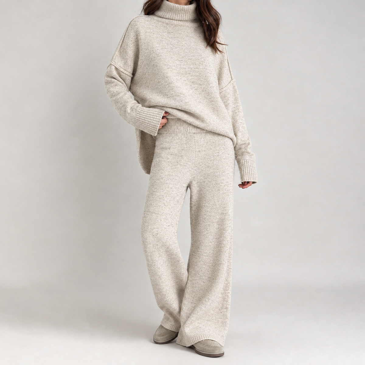 Stephanie Relaxed Knit Set - Light Khaki