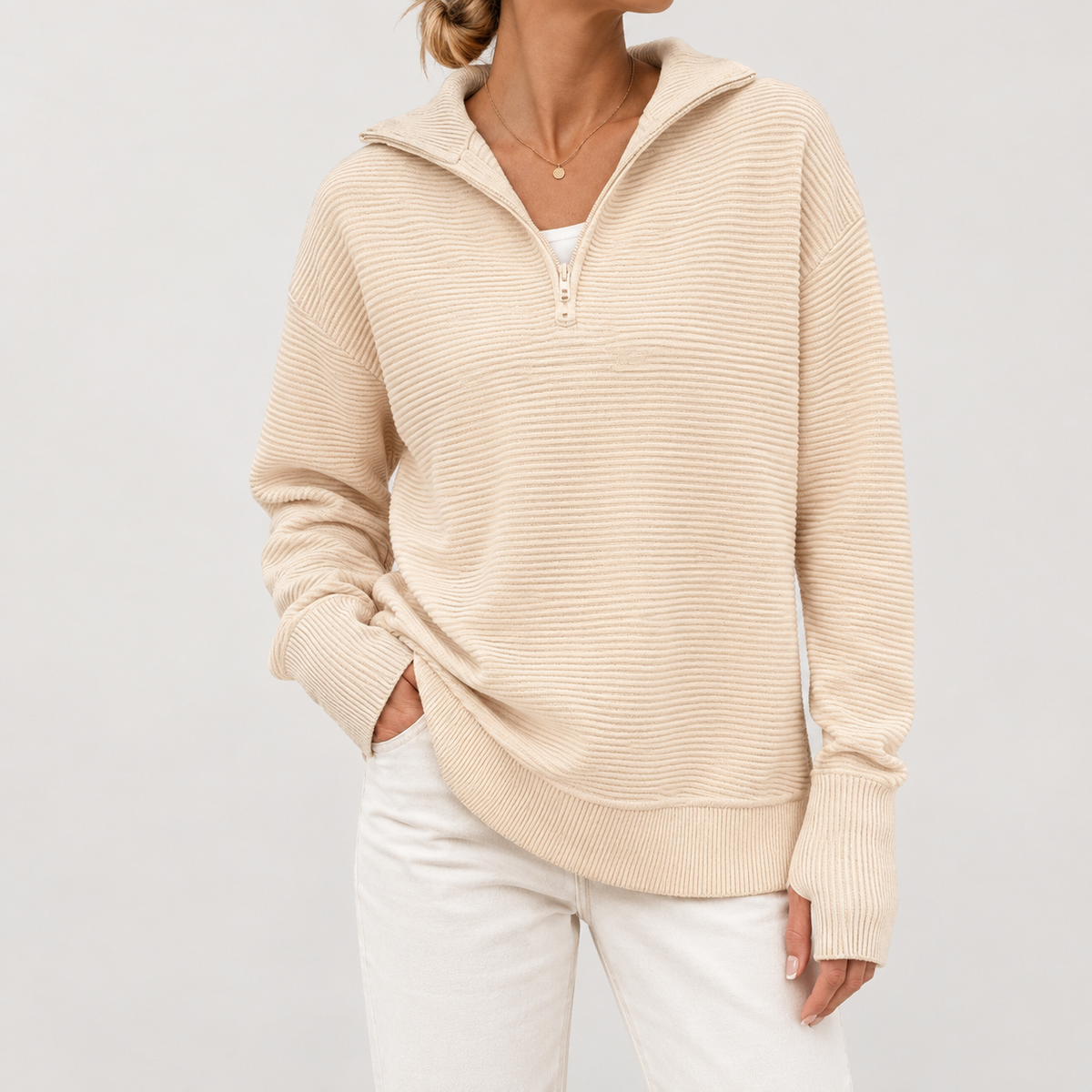 Iselin Half Zip Sweater - Apricot