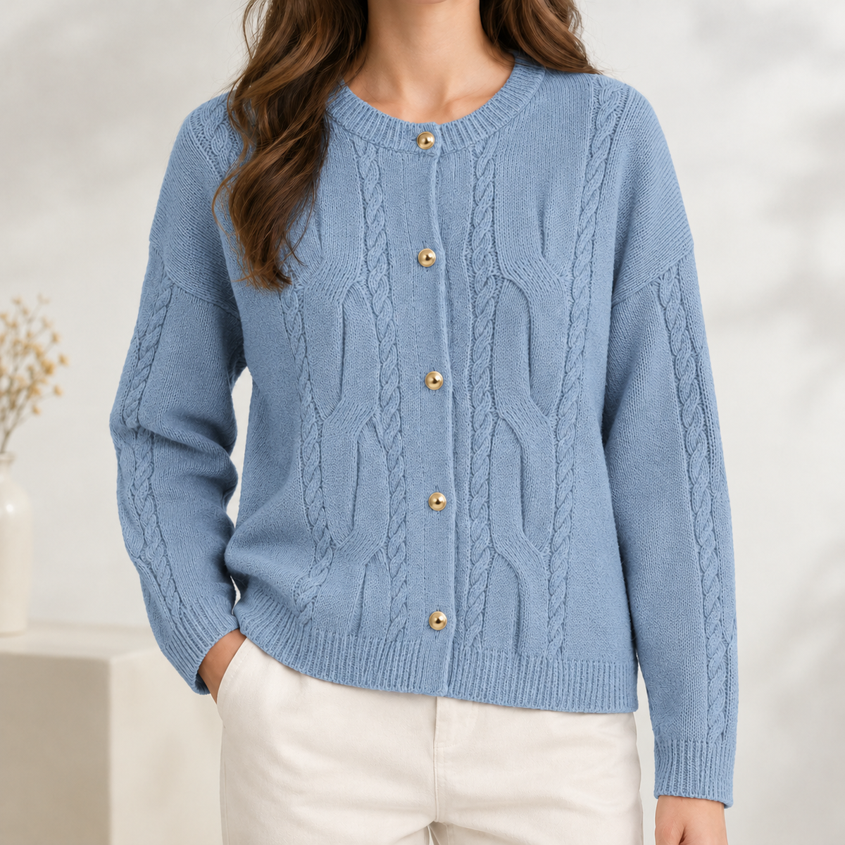 Frederikke Cable Knit Cardigan - Blue