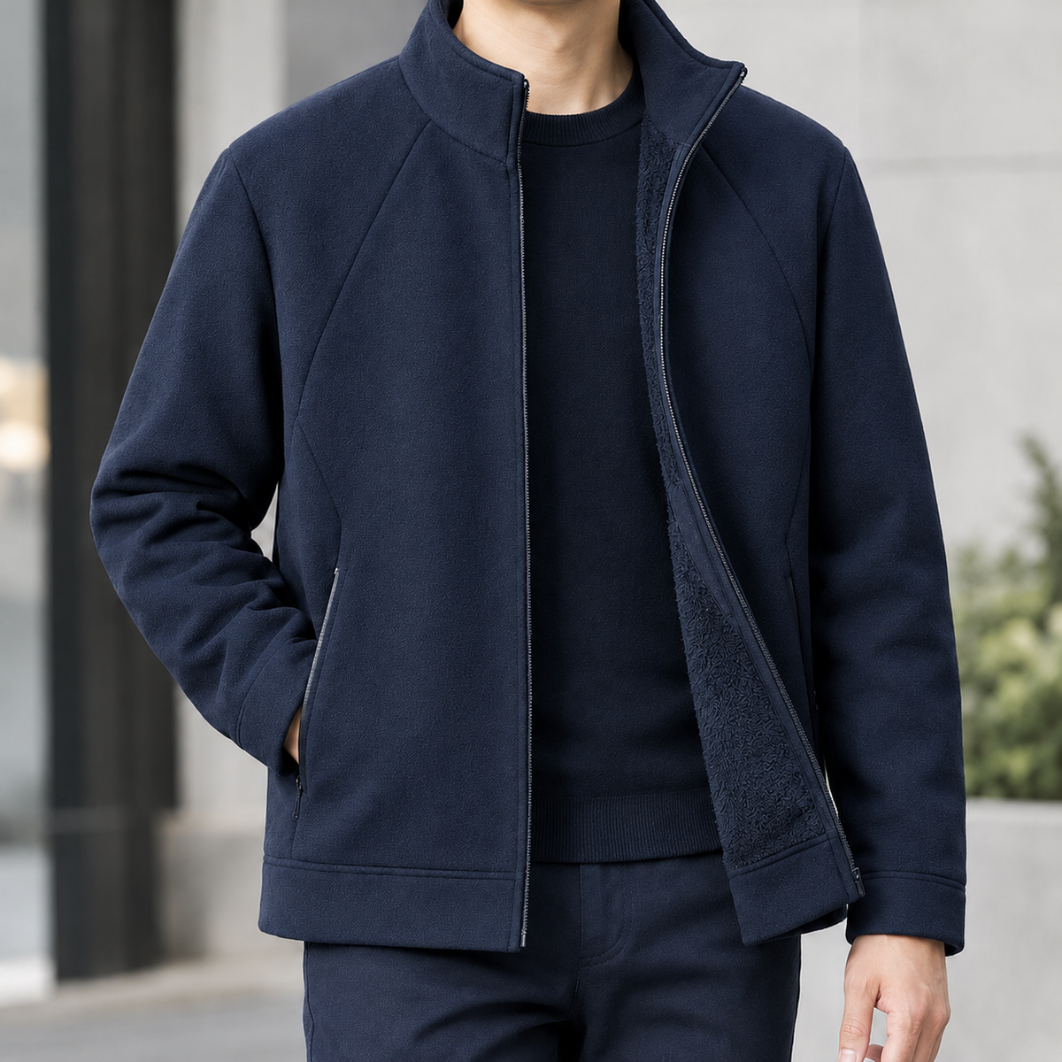 Dimitri Fleece Lined Jacket - Navy Blue No Pattern On The Chest