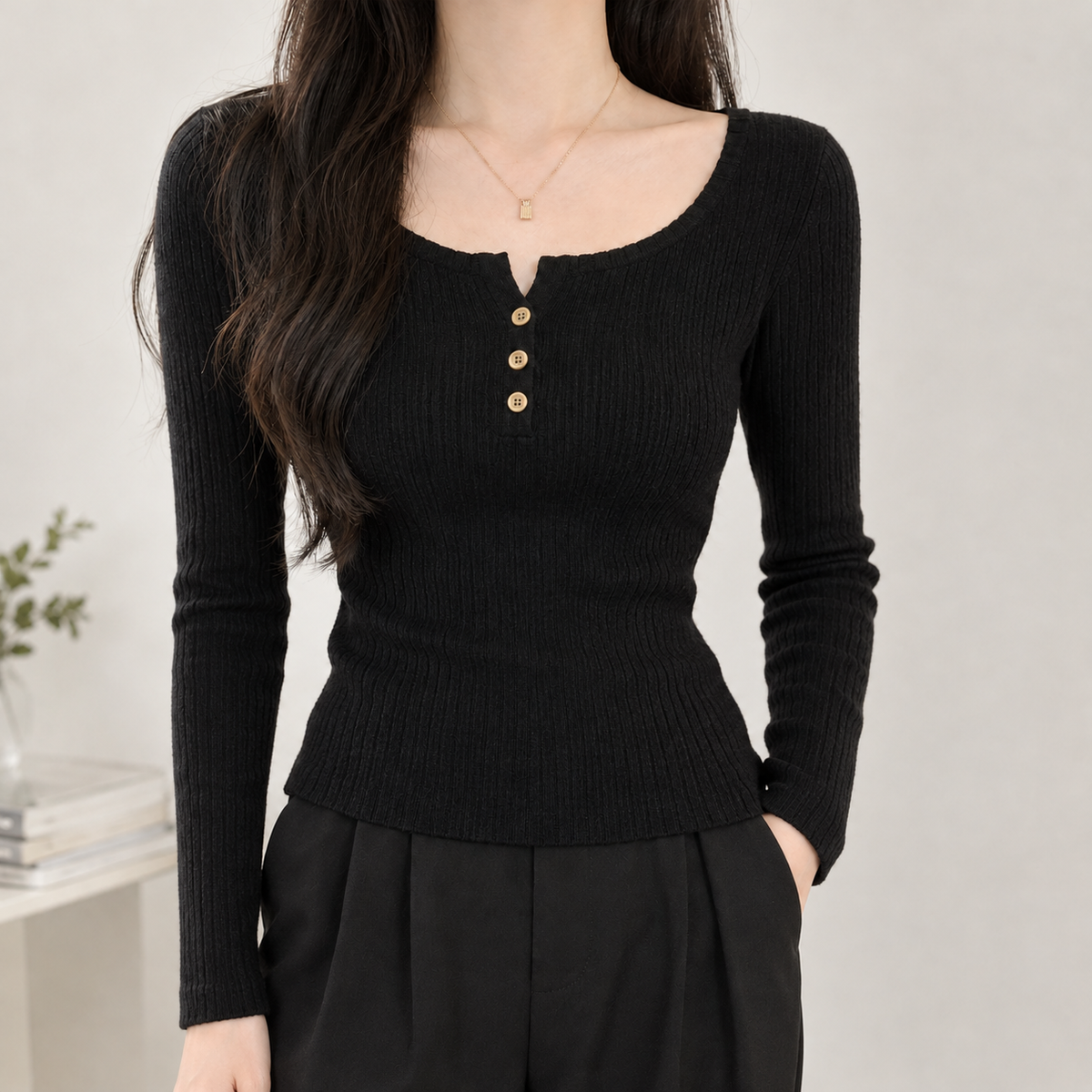 Zora Square Neck Top - Black