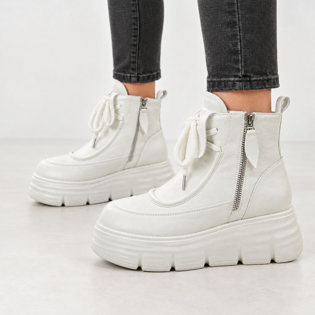 Ffion Platform Ankle Boots - White