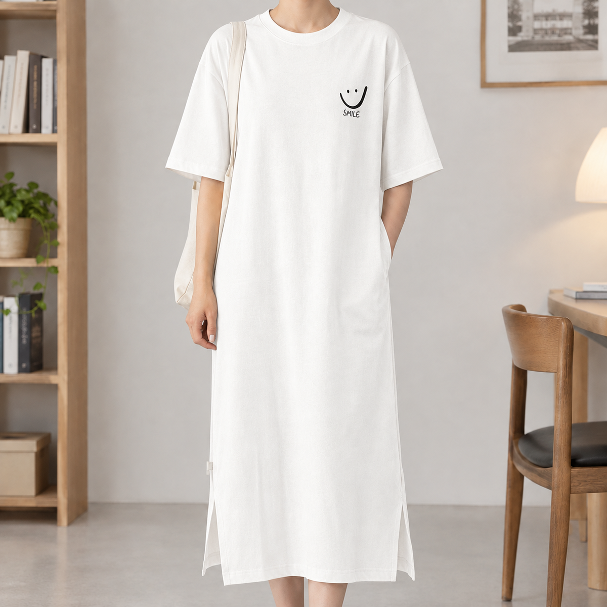 Rocio Smiley T Shirt Dress - White