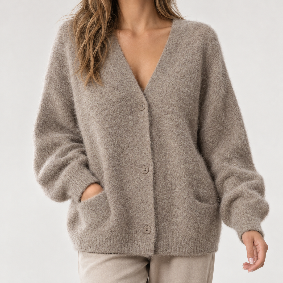Armida V Neck Cardigan - Khaki