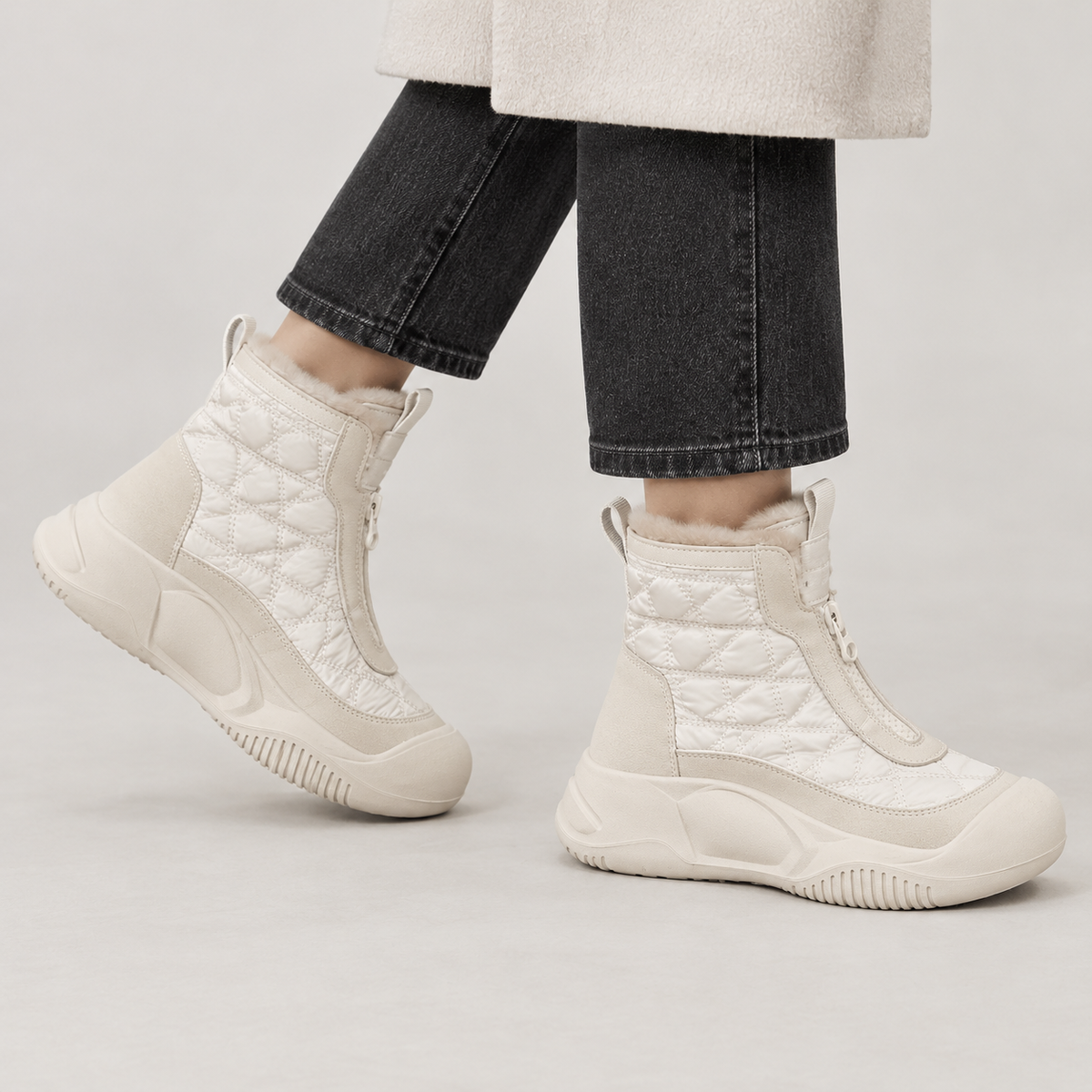 Eleni Front Zip Snow Boots - Beige