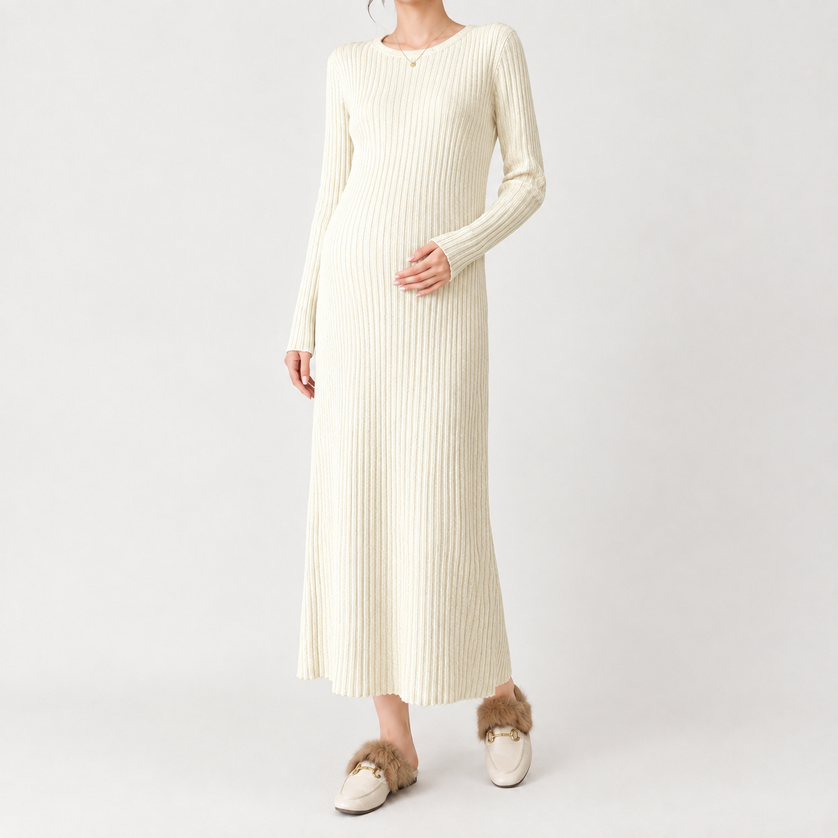 Avaline Ribbed Maxi Dress - Cream