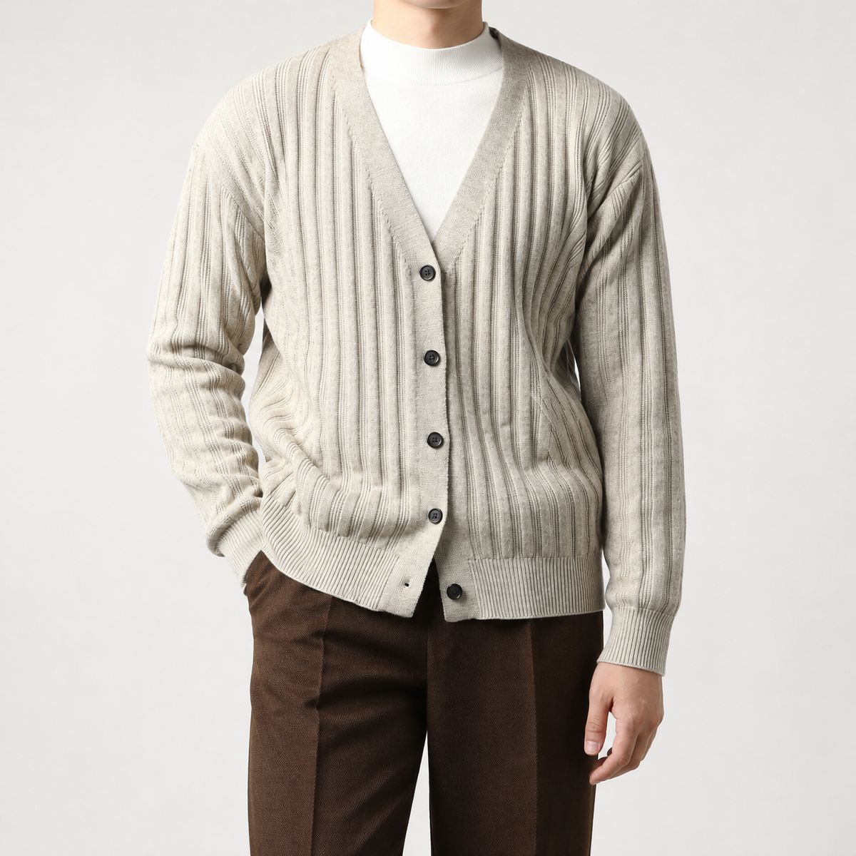 Cesar Ribbed Cardigan - Khaki
