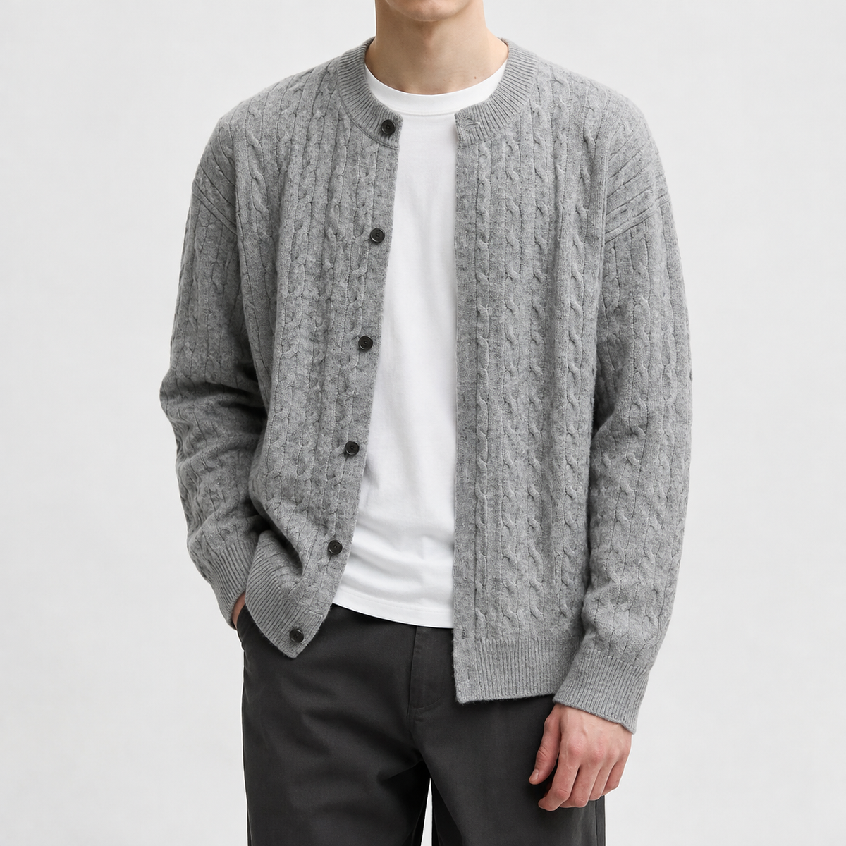 Anselme Cable Knit Cardigan - Gray