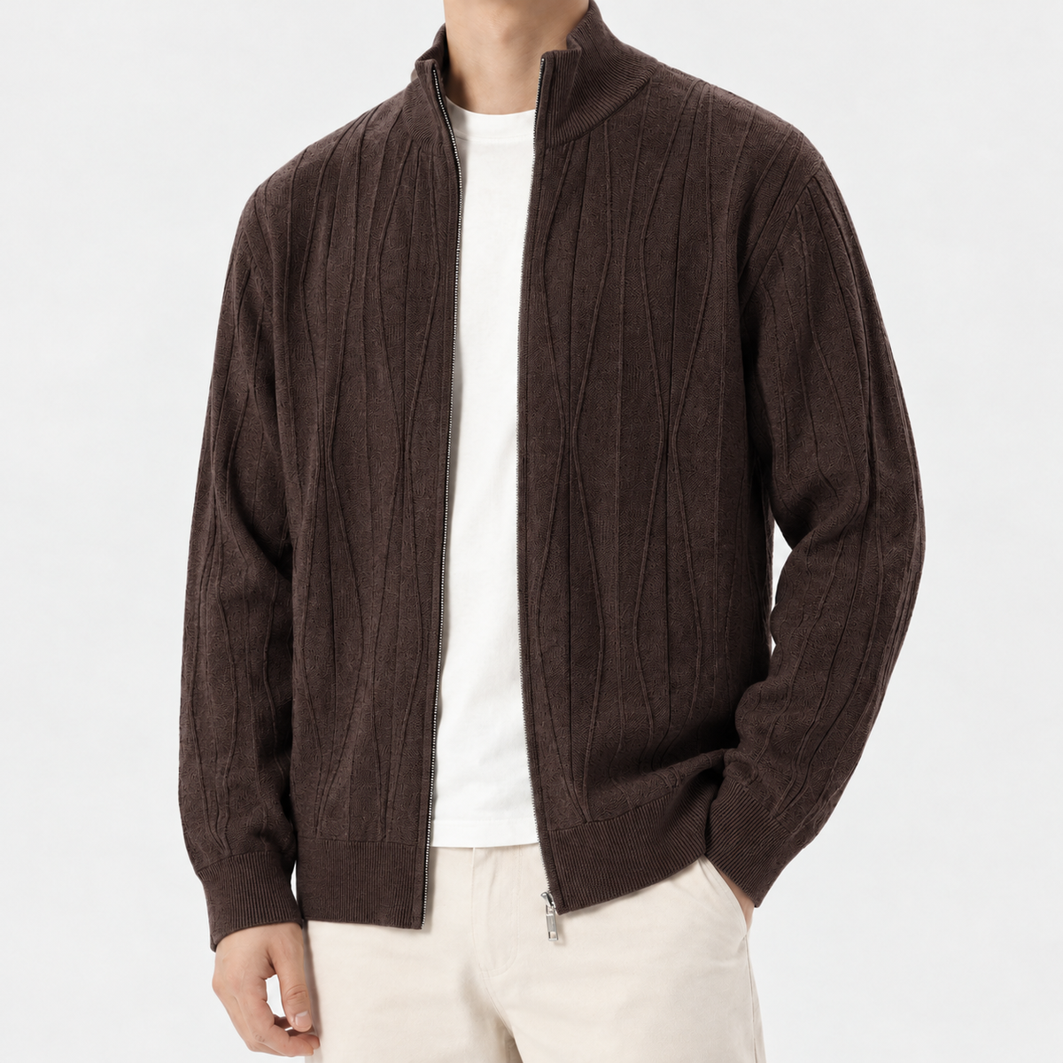 Danilo Ribbed Knit Jacket - Purple Coffee