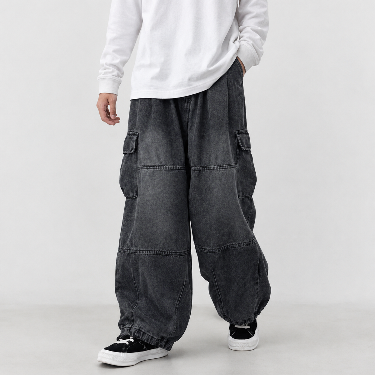 Julius Wide Leg Pants - Black Gray
