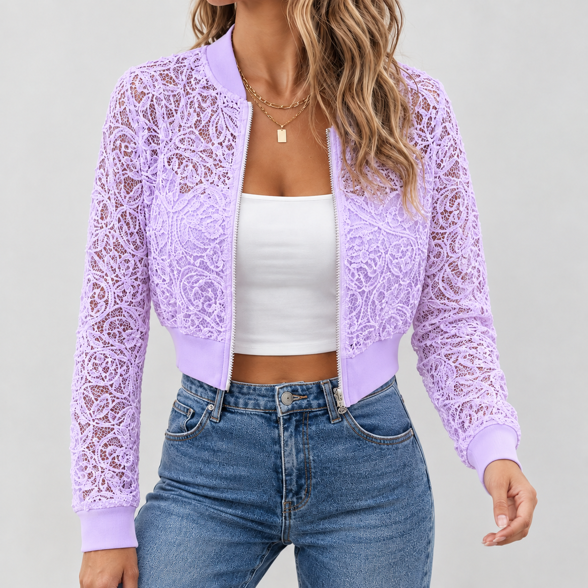 Emma Lace Bomber Jacket - Purple