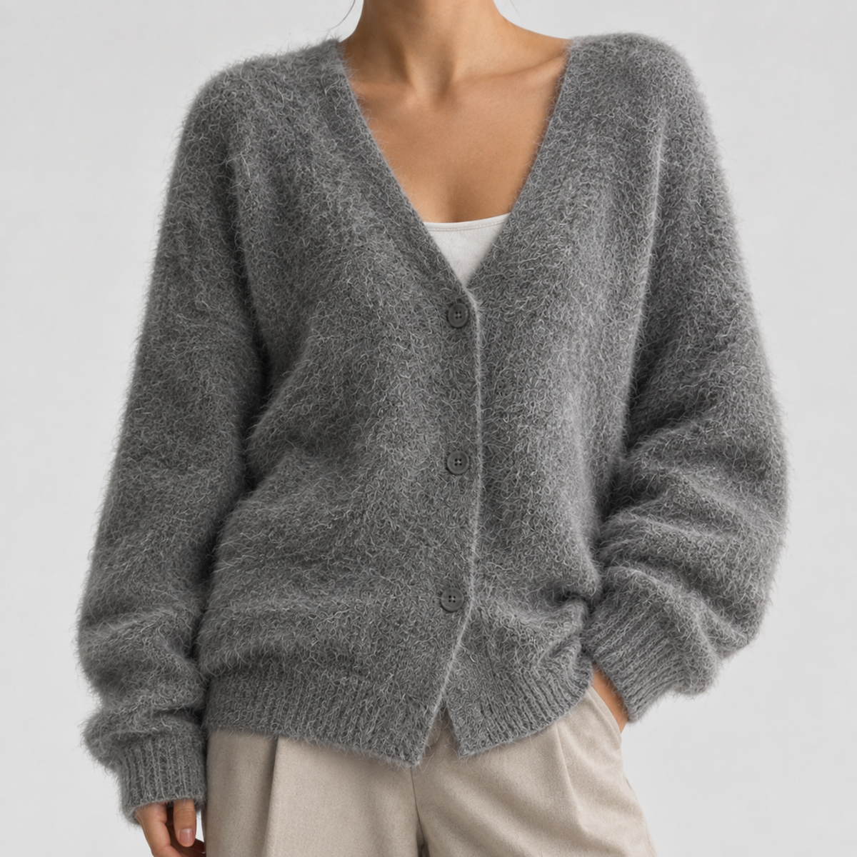 Bridget V-Neck Cardigan - Gray