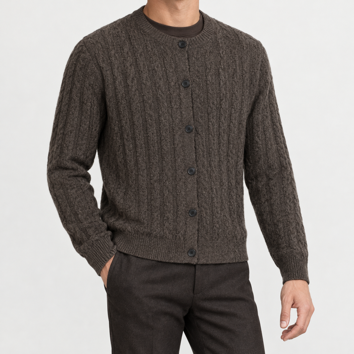 Joakim Cable Knit Cardigan - Brown