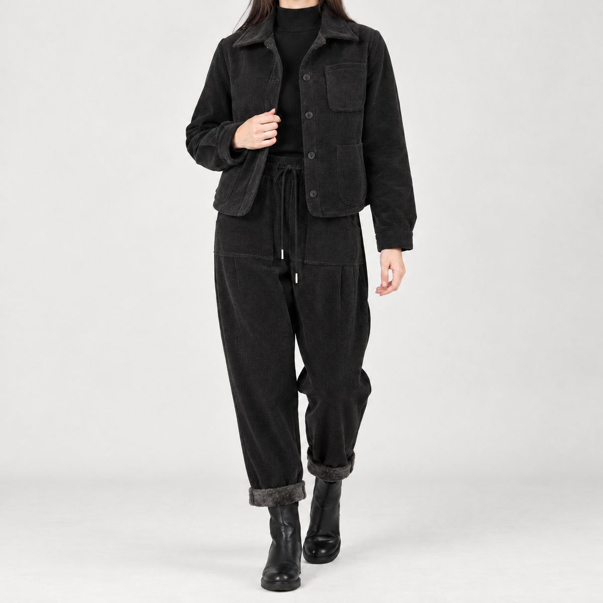 Margherita Corduroy Two Piece Set - Black