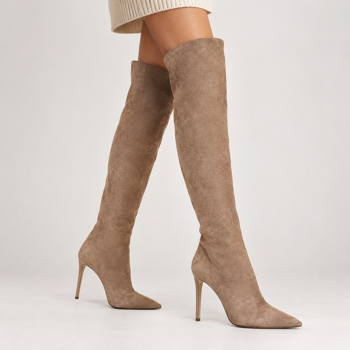 Micheline Suede Stiletto Boots - Khaki