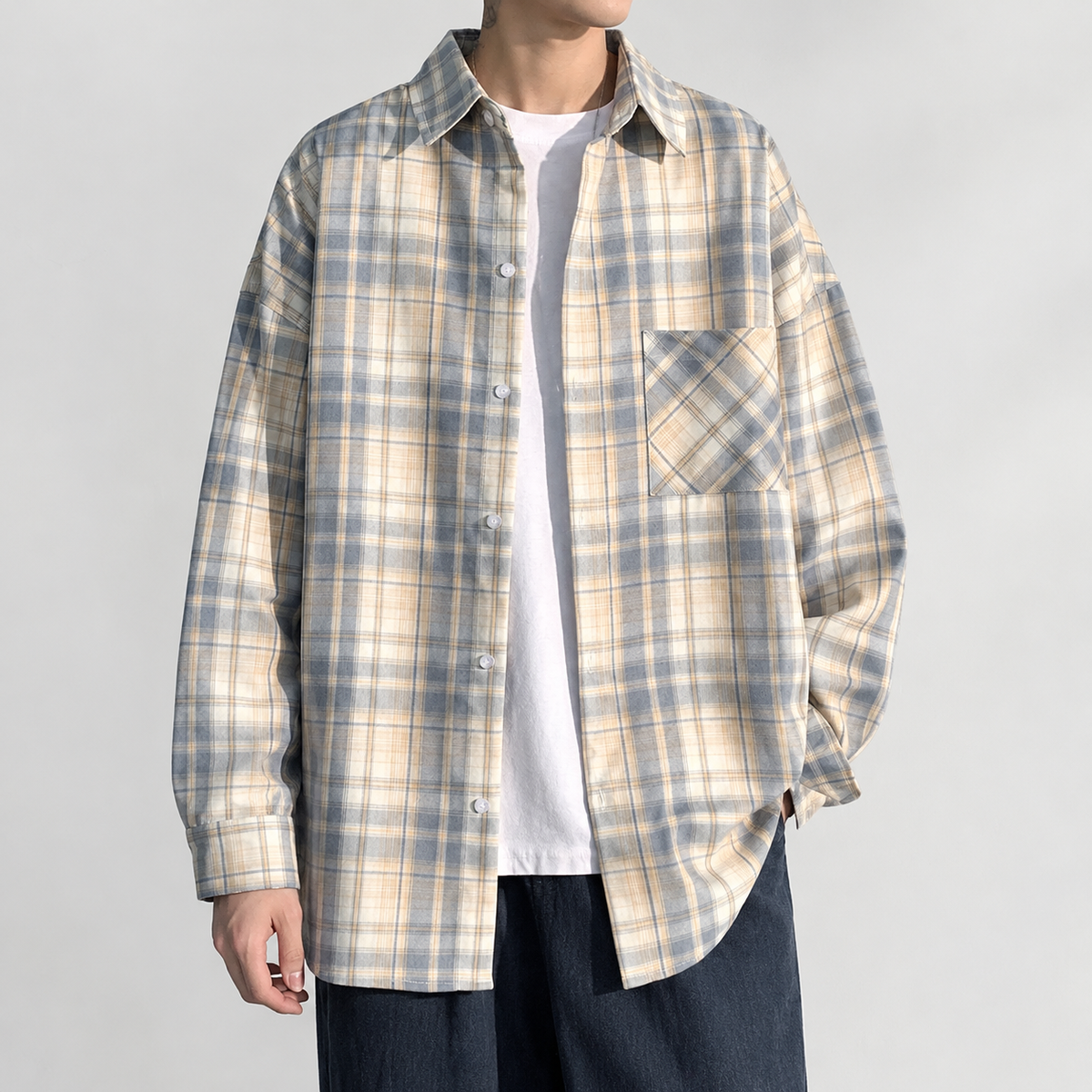 Rufino Plaid Overshirt - Beige Plaid
