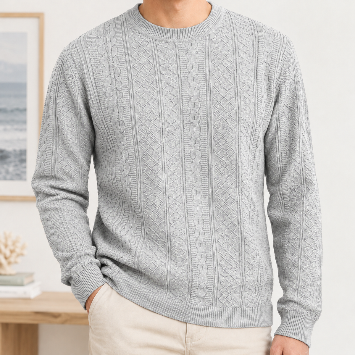 Honore Cable Knit Sweater - Light Gray