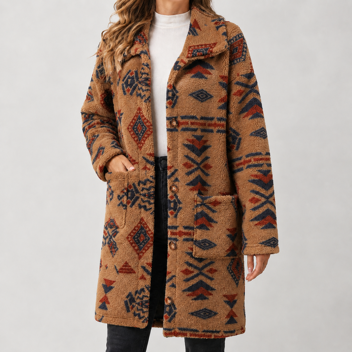 Penelope Printed Overcoat - Camel
