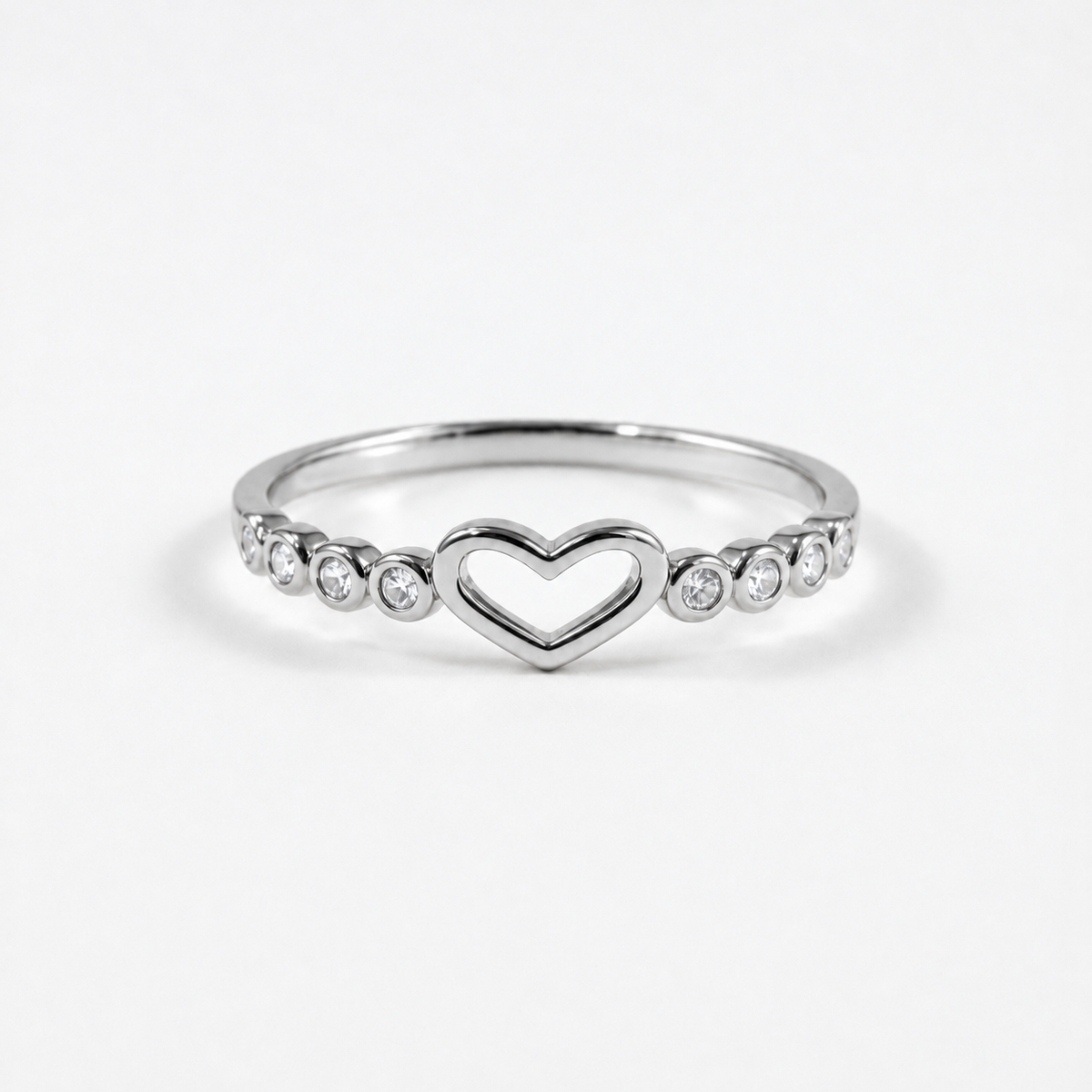 Annabella Hollow Heart Ring - White Gold Copper Alloy