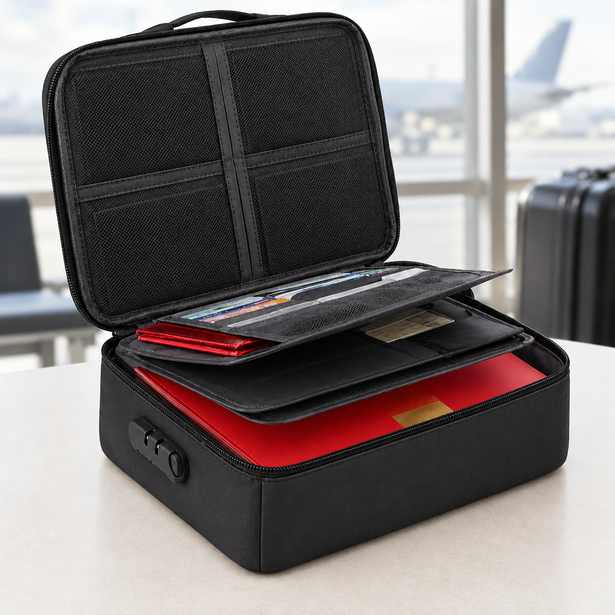 Arnar Lockable Document Organizer - Three-layer Black Lock