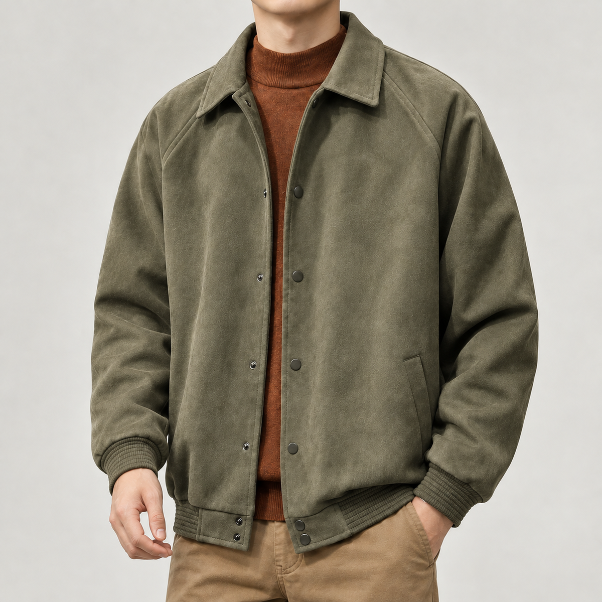 Borgar Suede Bomber Jacket - Green