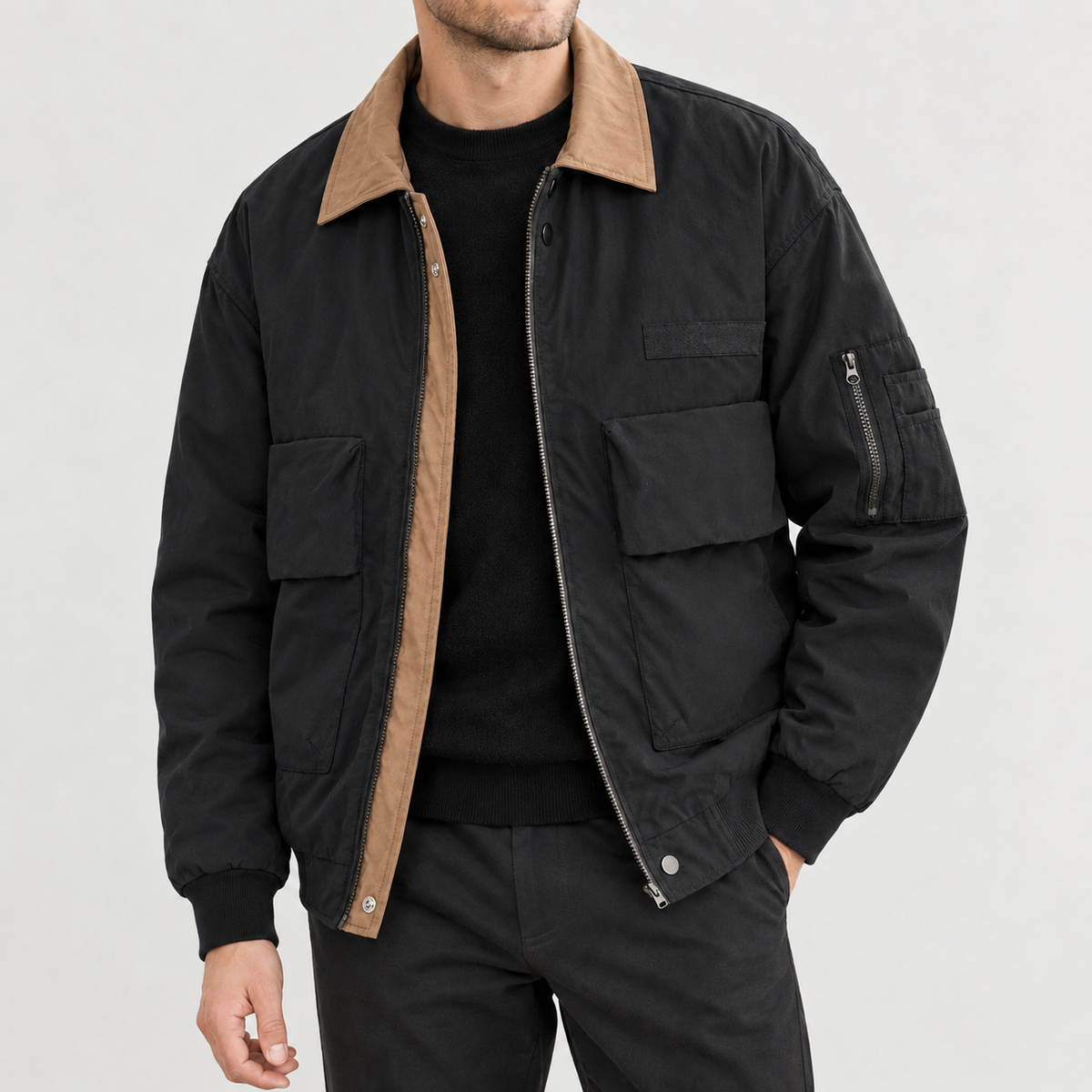 Flavien Contrast Collar Jacket - Black