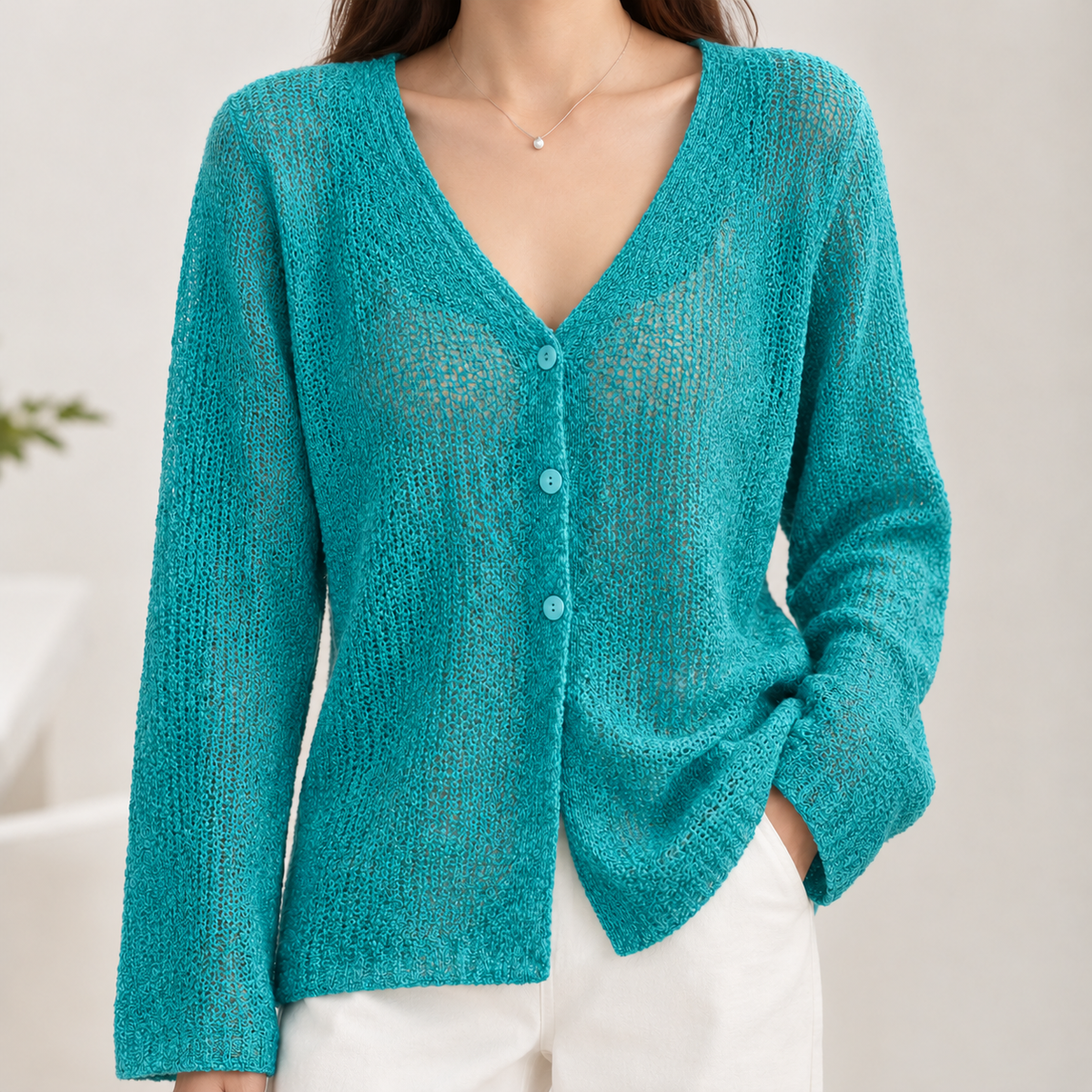 Ansgar Openwork Cardigan - Peacock Blue
