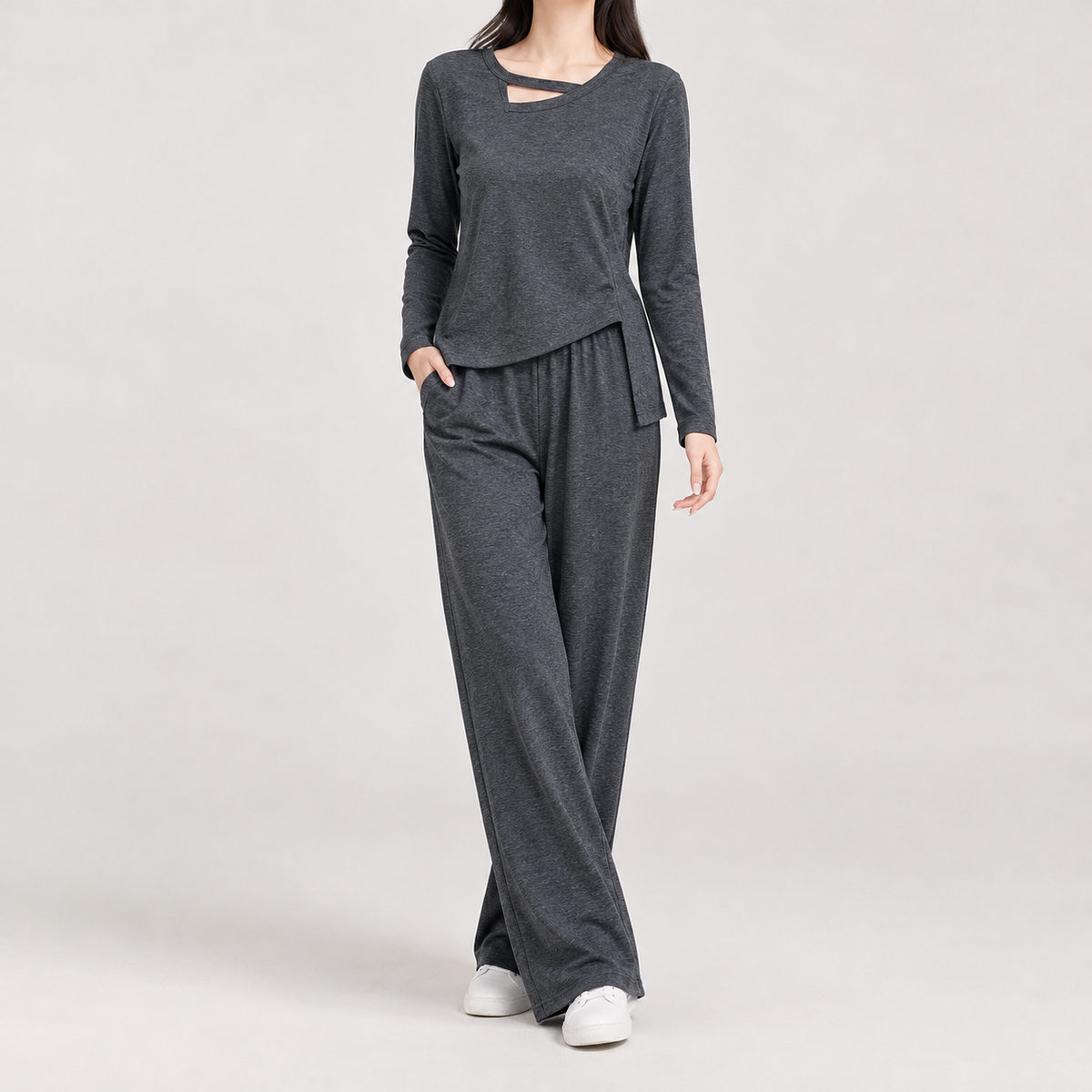 Sylvia Cutout Wide Leg Set - Dark Gray