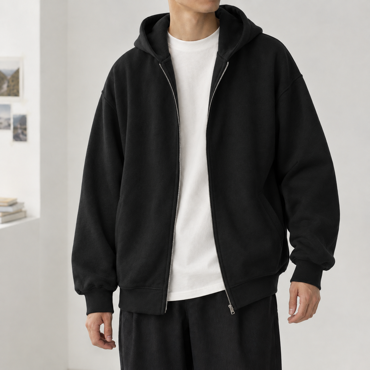 Clement Hooded Zip Jacket - Black